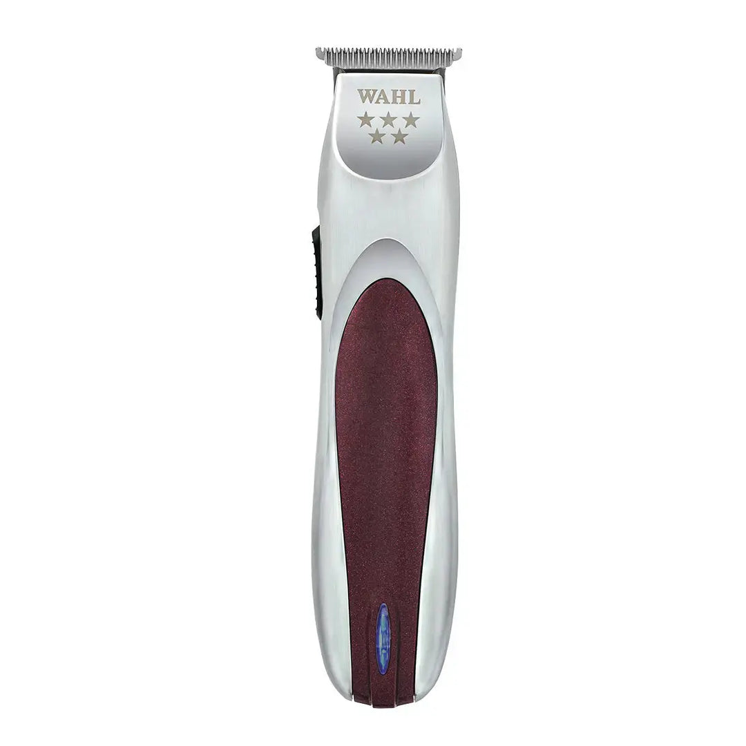 Wahl 5 star A·Lign precisionstrimmer med silverfärgat hölje, vinrött grepp och T-blad framifrån