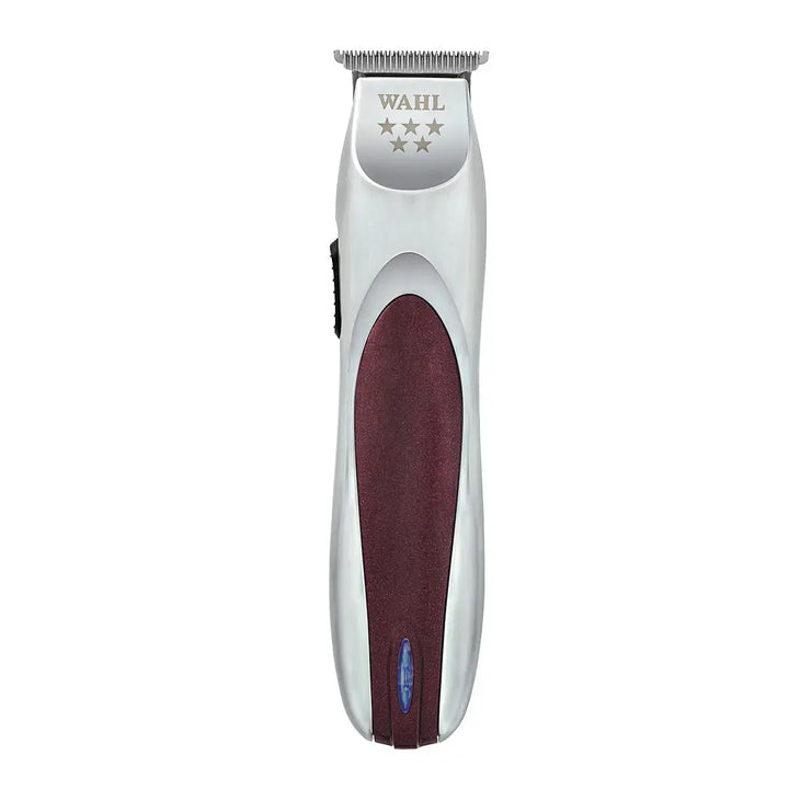 Wahl 5 star A·Lign precisionstrimmer med silverfärgat hölje, vinrött grepp och T-blad framifrån