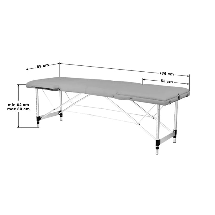 Folding massage table, aluminum, 2-section, gray, comfort BarberCity