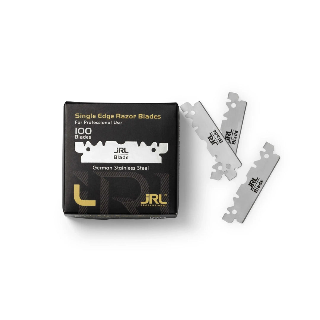 JRL single edge razor blades 100 st i svart kartong med tre lösa silverfärgade rakblad