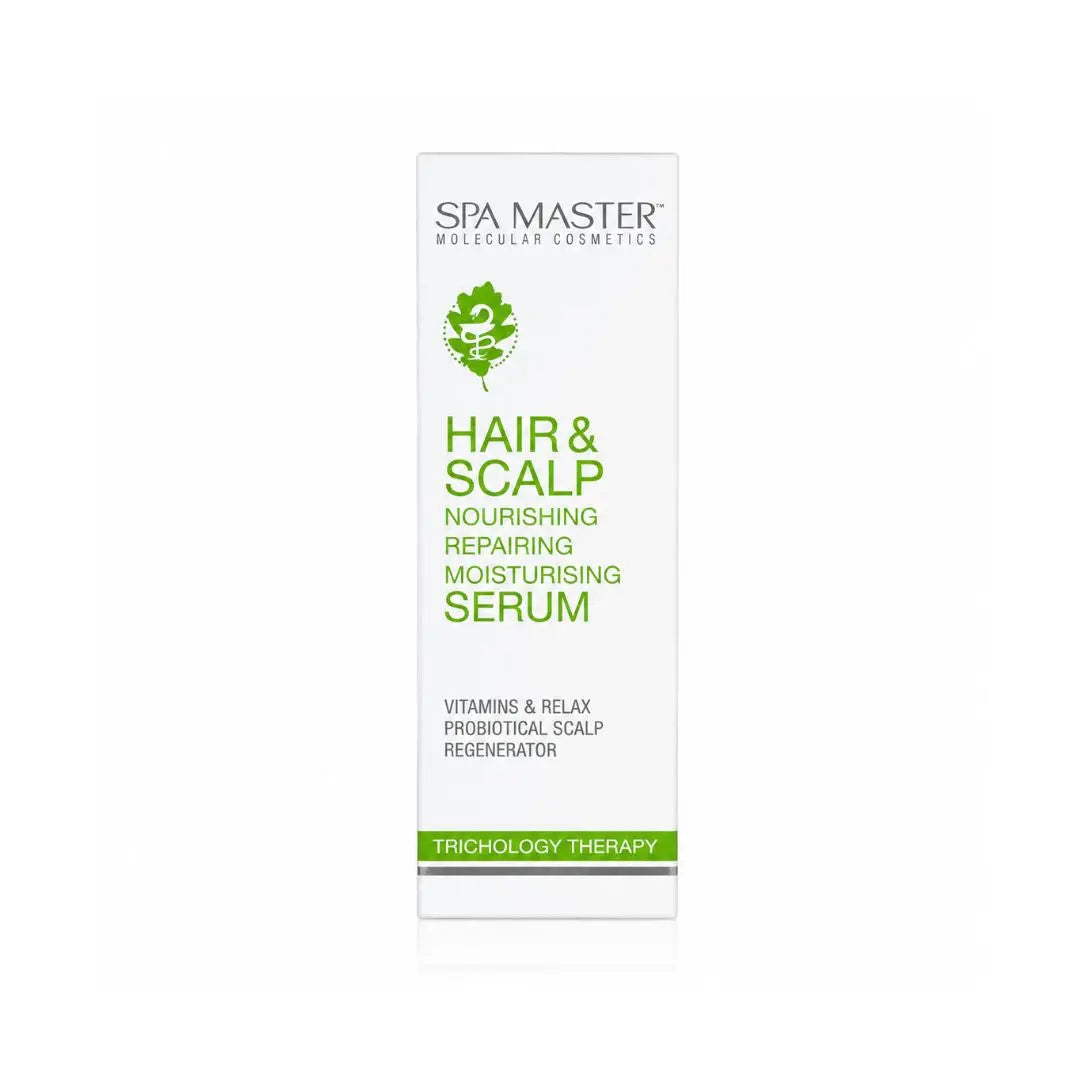 Spa Master Hair & Scalp Serum i vit kartong med grön text