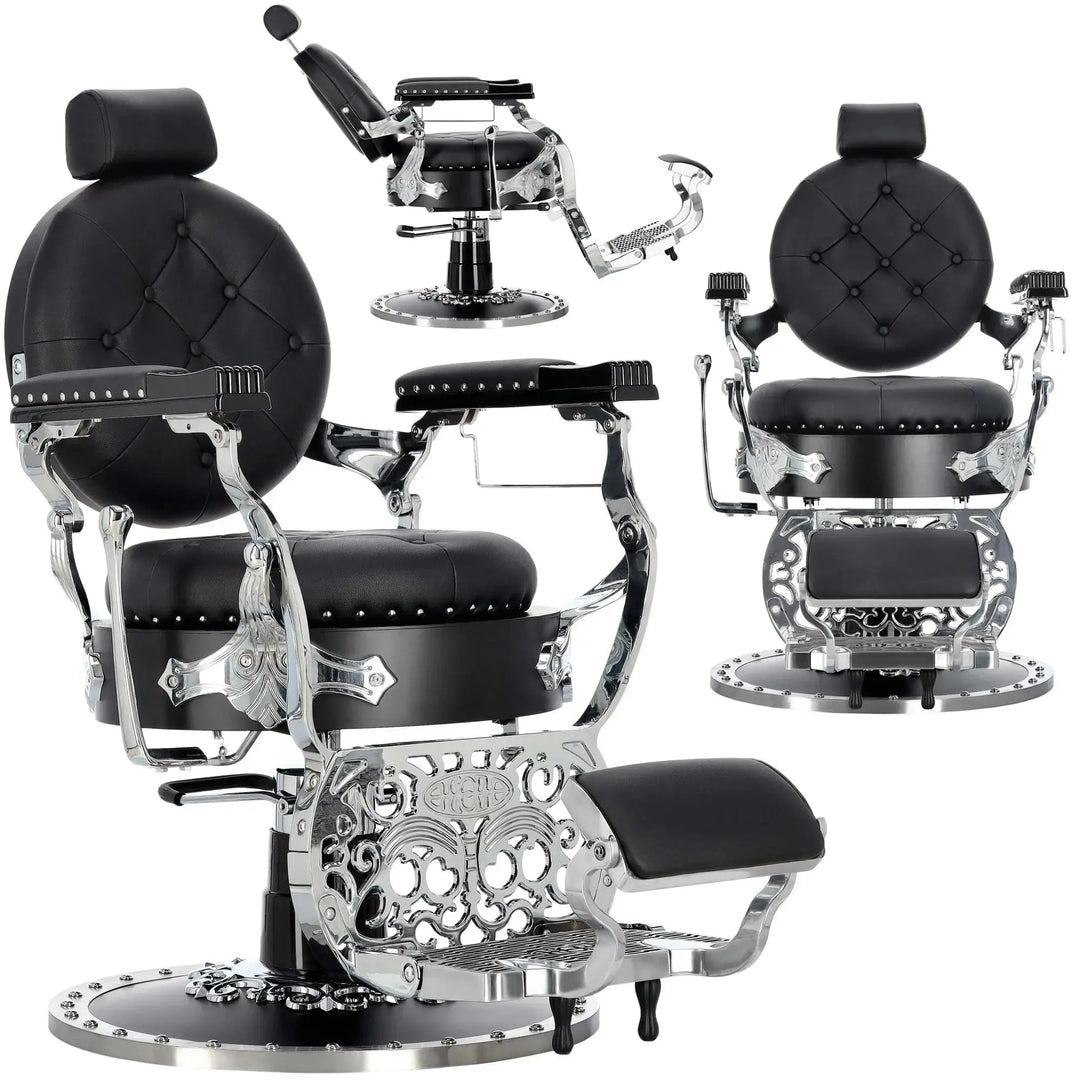 Kingdom Barber Chair Black - Silver Klipp&Trim