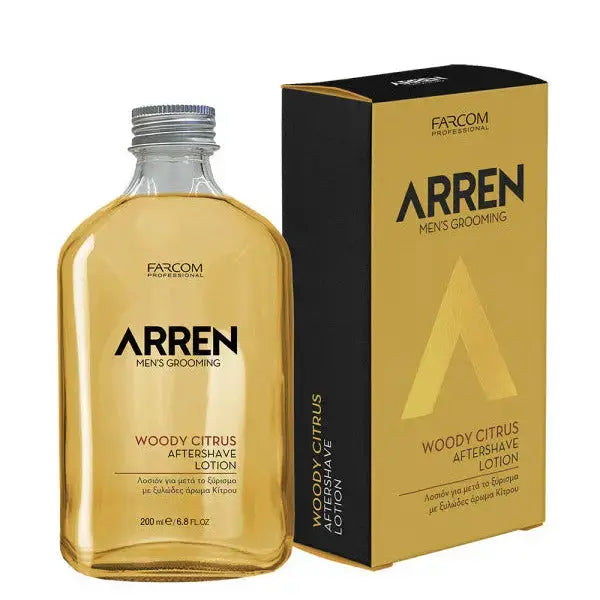 Arren woody citrus aftershave lotion 200 ml i genomskinlig flaska med gul och svart kartong